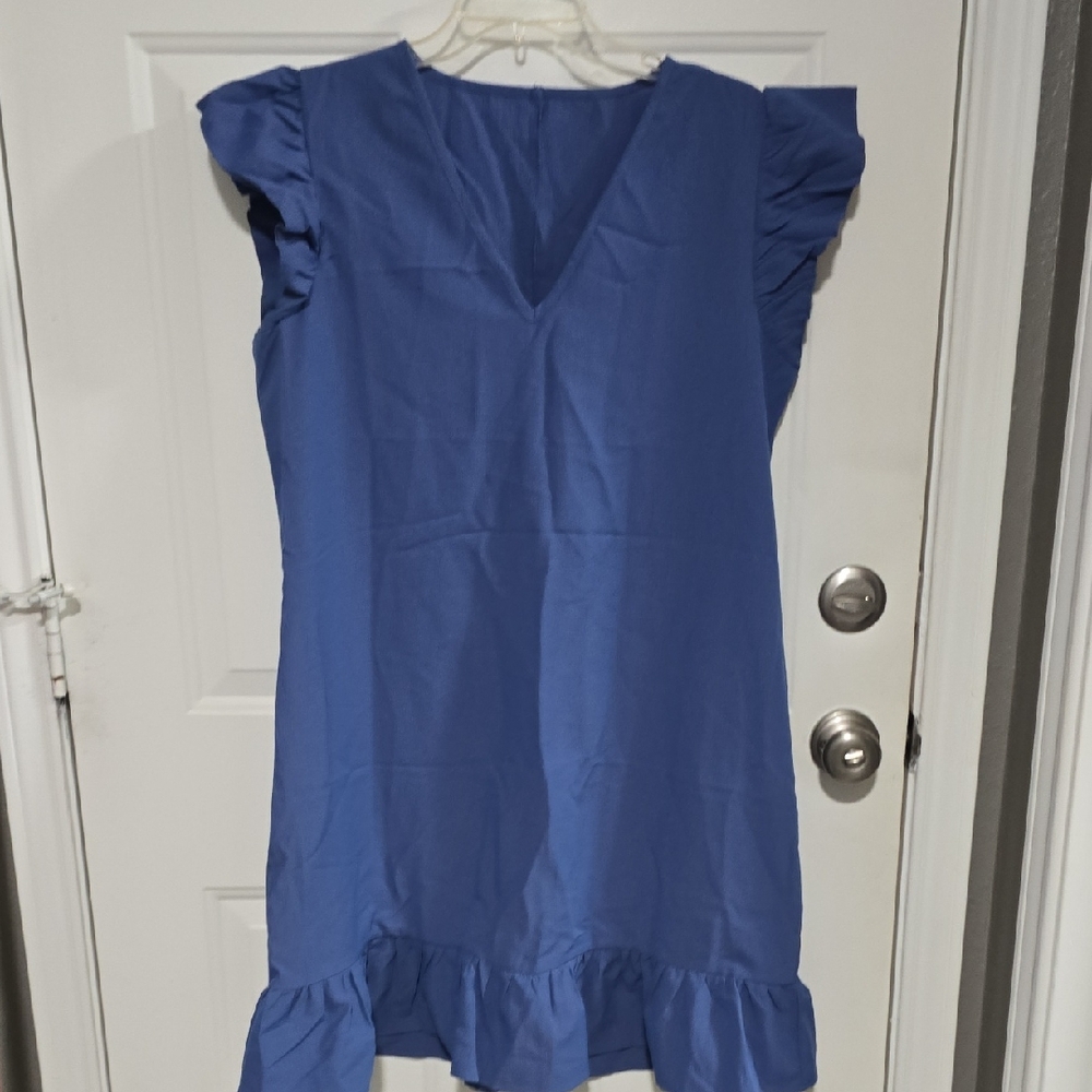 Blue Ruffle Sleeve Kids Dress